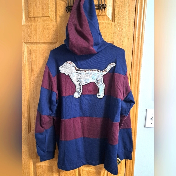 PINK Victoria's Secret Hooded Long Sleeve Quarter Zip With Bling - Picture 2 of 4